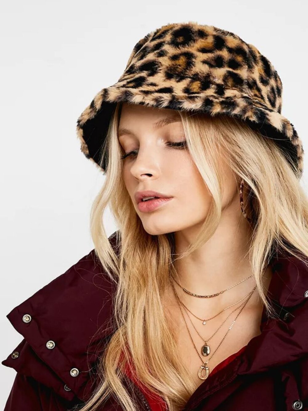 Urban Outfitters fuzzy leopard print bucket hat